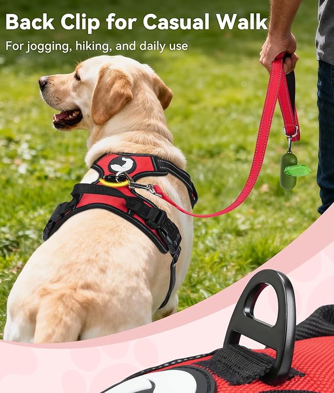 Joytale No Pull Dog Harness for Small Dogs, Front Clip, Red | Grab Handle for Instant Control, Padded & Adjustable Vest, Sturdy Metal D-Rings, for Safe Training & Daily Walking