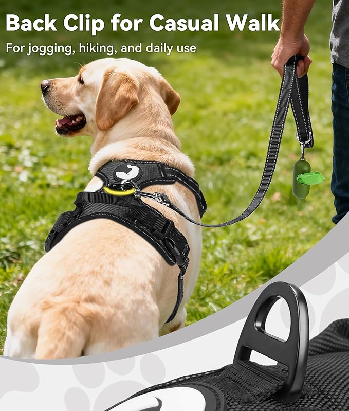 Joytale No Pull Dog Harness for Large Dogs, Front Clip, Black | Grab Handle for Instant Control, Padded & Adjustable Vest, Sturdy Metal D-Rings, for Safe Training & Daily Walking