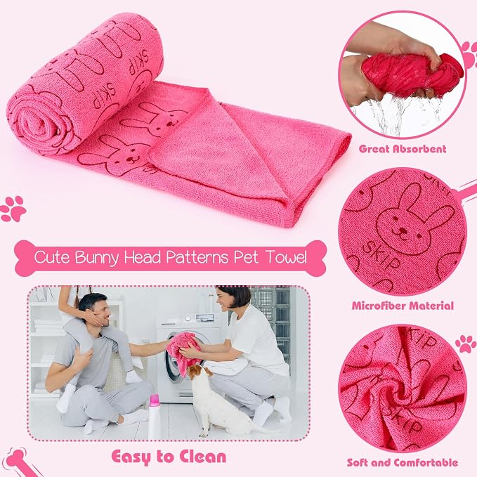 Irenare 12 Pcs Microfiber Dog Towels for Drying Dogs Cats, 20 x 40 Inch, Quick Drying Absorbent Pet Puppy Towels for Small Puppy Dog Cat Kitten Pet, Grooming Bathing Shower Travel Supplies(Pink)