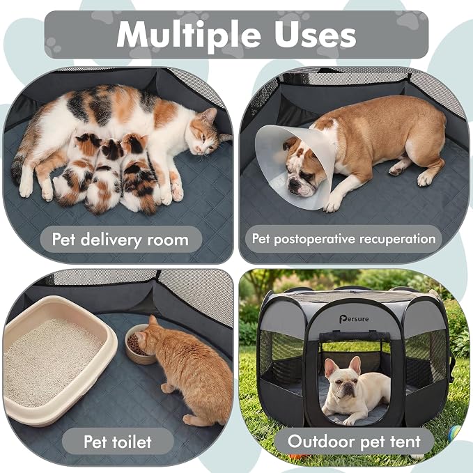 Dog Cat Playpen Indoor Outdoor for Puppy Pet Dogs Cat Recovery After Surgery, Dog Tent Crates Cage Indoor/Outdoor, Portable Pop Up Kennel with Carrying Case for Travel (Dark Grey with Pad, Medium)