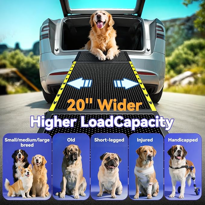 Pawaboo 74" L & 20" W Longest Dog Ramp for Car Foldable | Extra Wide Portable Pet Dog Ramps for Large Dogs, Dog Car Ramp for SUV/Truck/RV, Lightweight Ramps with Non-Slip Mesh, Black