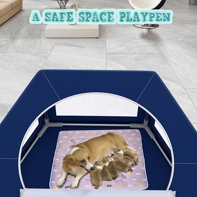 XVISHX 45x45 Inches Hexagonal Type Puppy Playpen, Dog Playpen for Puppies or Small Dogs, DogFence Pet Playpen for Indoor & Outdoor, Sturdy Safety Dog Pen with Thickened Fabric, Breathable Mesh