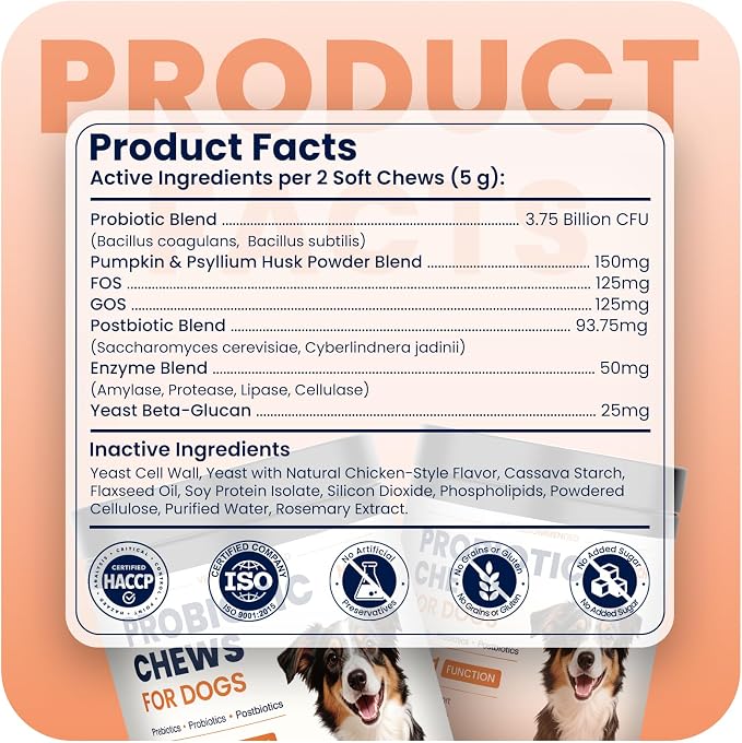 Probiotics for Dogs Daily Gut Support Dog Probiotics 3 in 1 Chews to Promote Digestive Immune and Skin Health Dog Probiotic for Gut Comfort Dog Probiotics for Digestive Health 180 Ct