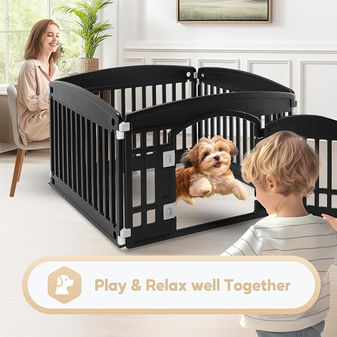 Simple Deluxe 24" 4-Panel Dog Playpen, Durable Pet Playpen with Secure Locking Door for Puppies & Small/Medium Dogs, Portable & Foldable Pet Fence, Black