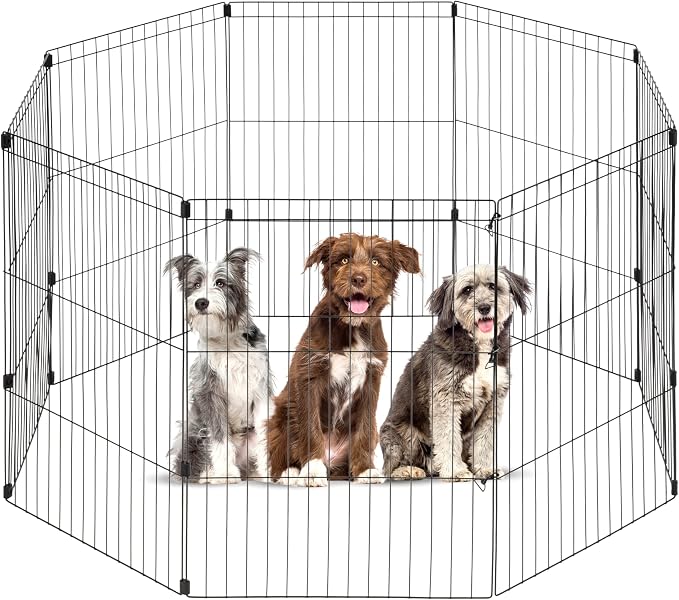 IRIS USA 36" 8-Panel Metal Pet Dog Puppy Playpen, Indoor/Outdoor Dog Fence, 58 x 58 x 36, Foldable, Customizable, Black