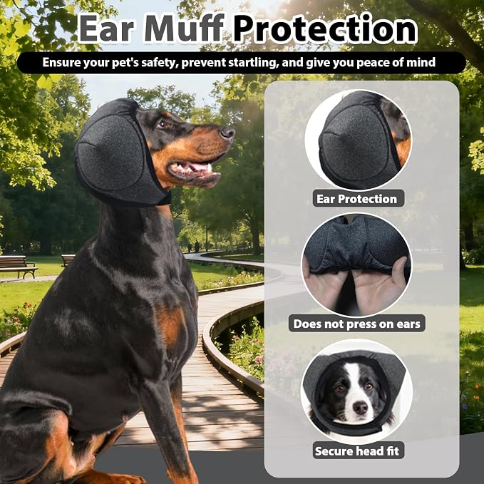 Adhiper Upgrade Dog Ear Muffs Wraps Noise Protection Quiet Ears, Elastic Waterproof Dog Ear Covers for Grooming, Bath, Drying, Swim & Anxiety Relief Reserved Ear Room Design (Gray/Medium)