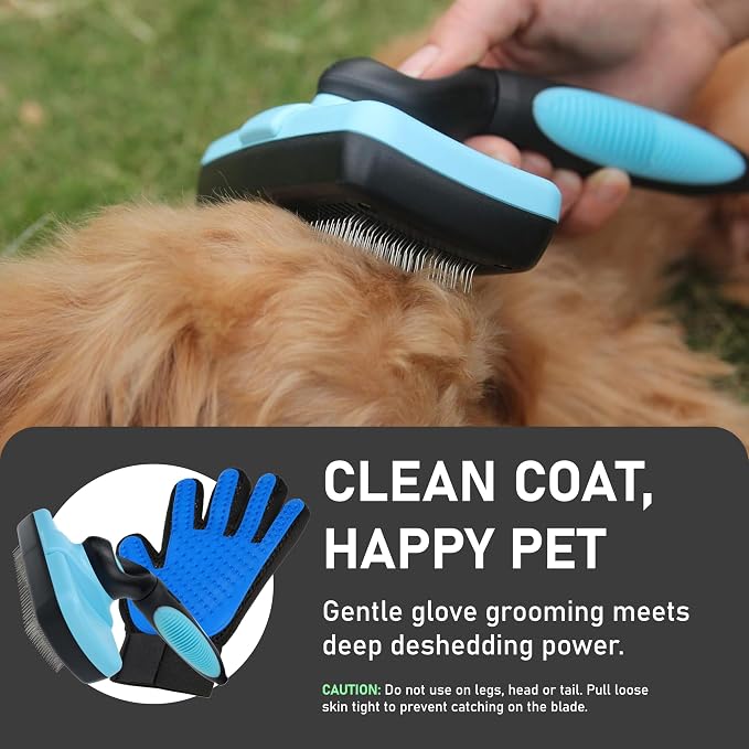 Maxpower Planet Pet Grooming Brush, Shedding Undercoat Rake, Dogs | Blue, Double-Sided Deshedding & Detangling, Gloves Included