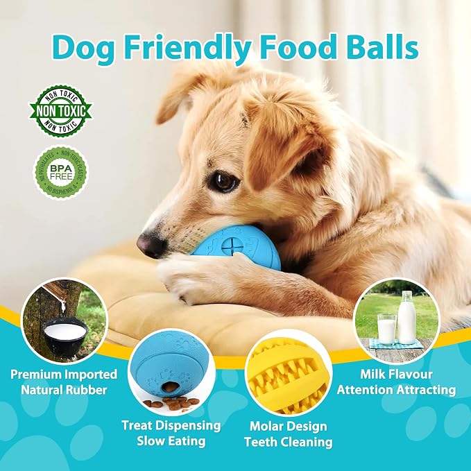 PrimePets Dog Puzzle Toy 4 Pack, Interactive Treat Dispensing Dog Toys, Slow Feeder Ball for Small Dogs and Puppies, Enrichement Toy Balls for Teething, Fetching and Playing