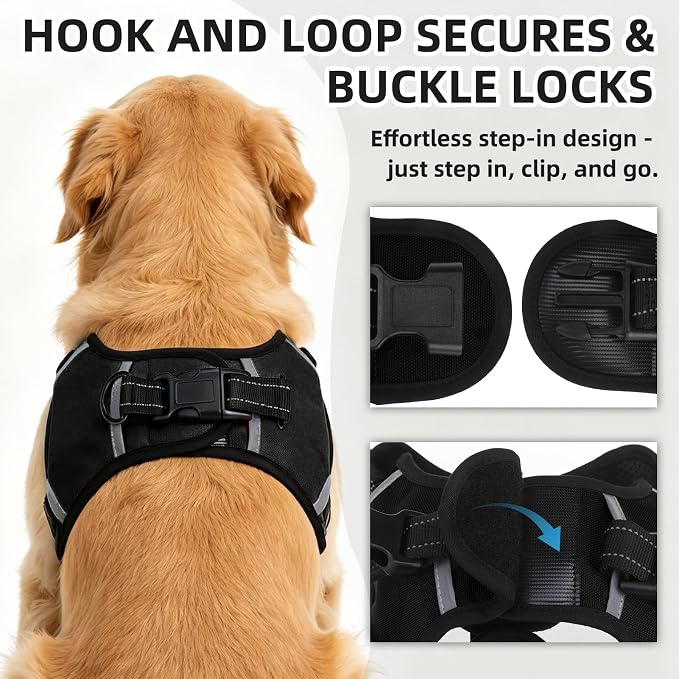 PUPTECK Dog Harness for Large Dogs, No Pull Step-in Pet Vest Harness, Adjustable Soft Padded Reflective Safe Night Walking, No Choke Easy On & Off, Black L
