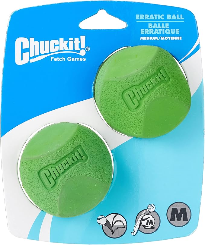 Chuckit! Erratic Ball Dog Toy, Medium 2.5in, 2 Pack, Unpredictable Bounce | Also an Indoor and Outdoor Dog Toy