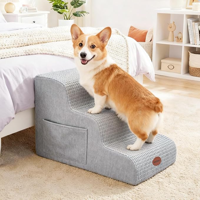 Woochpet Woochpet Dog Stairs for Small Dogs, 15.7”H Ramp 3 Tier Wider Curved Pet Stairs for Couch and Beds，Weighted Base Plate Indoor Dog Steps with Non-Slip Bottom and Washable Cover for Old Cats
