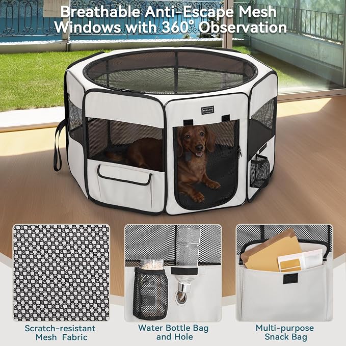 PETSFIT Portable Dog Playpen, 36in, with Waterproof Mat