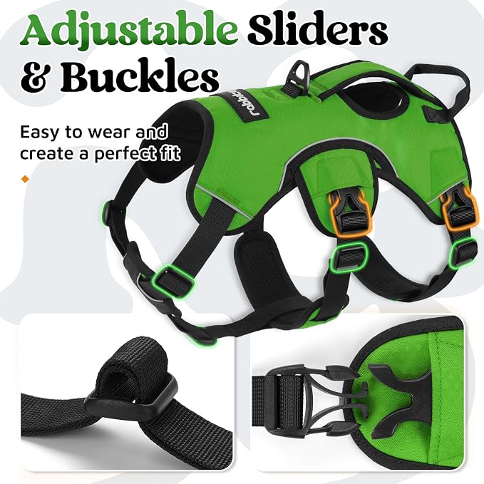 rabbitgoo Escape Proof Dog Harness for X-Large, No Pull with Lift Handle | No Escape, Full Soft Padded, Reflective Adjustable Vest, Leash Clip for Walking Hiking Training, Green, X-Large