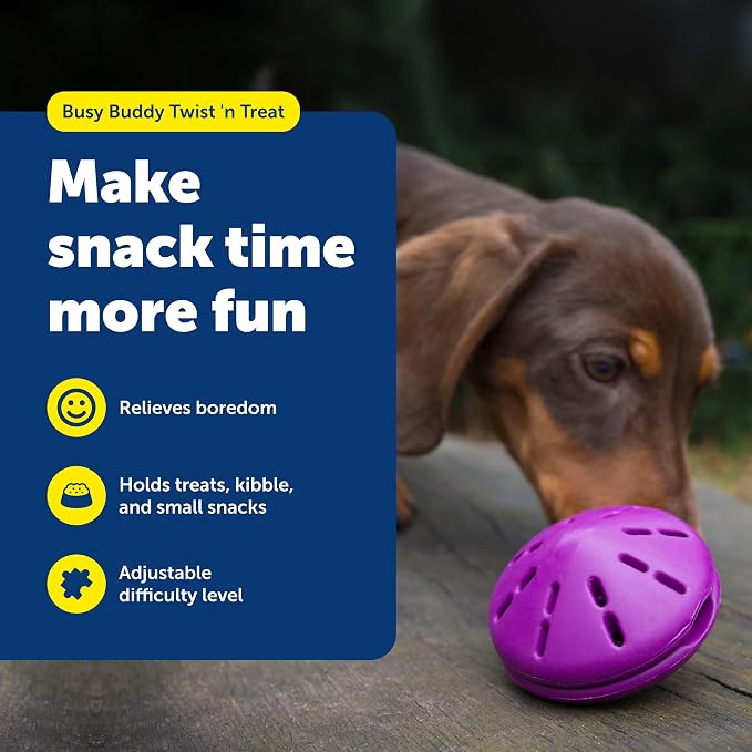 PetSafe Busy Buddy Twist 'n Treat Dispensing Dog Toy, Small | Twist Halves Apart for Quick Treats or Closer for a Challenge, Patented Treat Meter, Top-Rack Dishwasher Safe