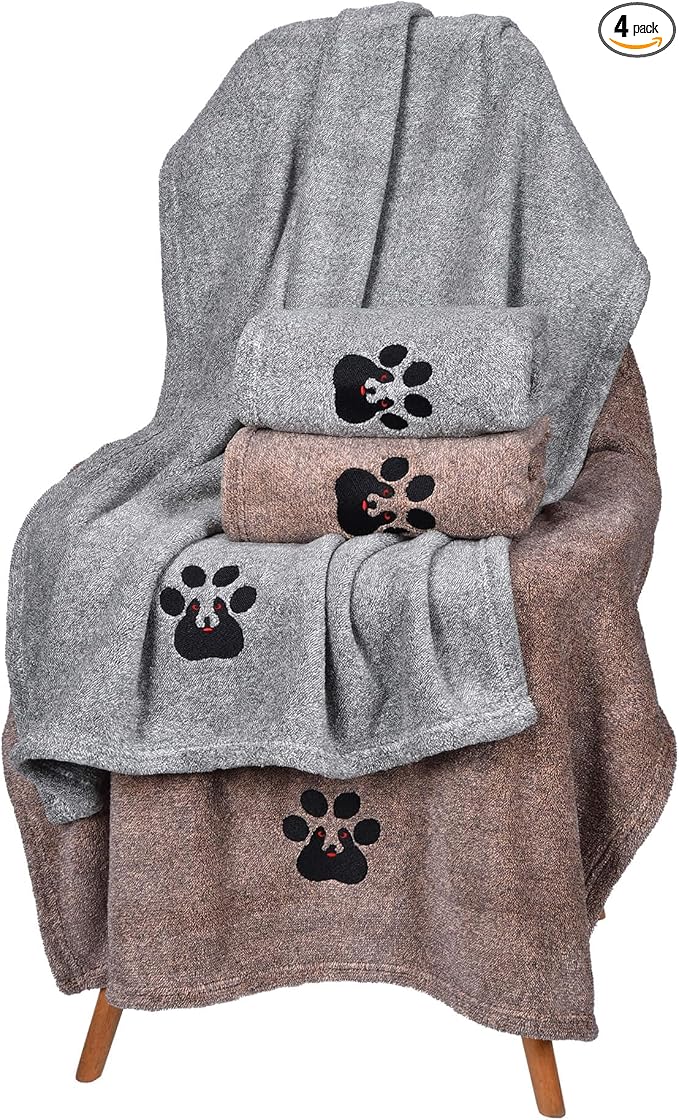 Dogvingpk Medium Dog Towel 4 Pack, Super Absorbent Soft Quick Drying Microfiber Pet Bath Towels for Medium & Small Dogs (M-36" * 28", 2Grey and 2Brown)