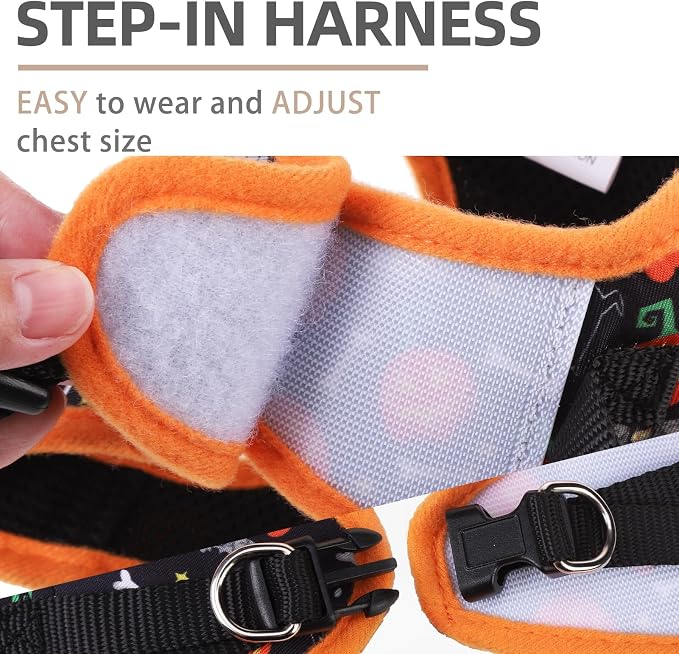 PUPTECK Adjustable Dog Harness Collar and Leash Set Step in No Pull Pet Harness for Small Medium Dogs Puppy and Cats Outdoor Walking Running, Soft Mesh Padded Reflective Vest Harnesses, Halloween, XL