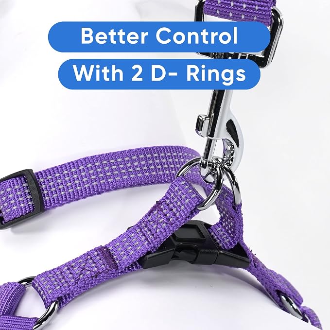 Pawtitas Reflective Step-in Dog Harness – Adjustable No-Pull Vest for Puppies to Seniors, Safe & Comfortable, L Purple