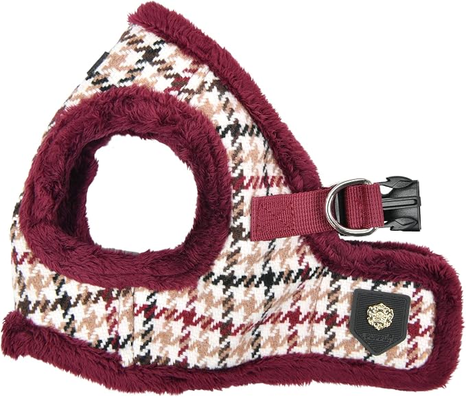 Puppia Kent Vest Dog Harness Step-in Warm Winter Houndstooth Pattern for Small and Medium Dog, Wine, Large