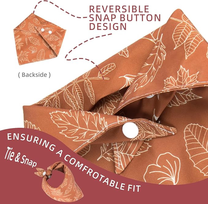 Fall Bandanas for Dogs Autumn Leaves Sktech Printed Style, Large, Medium