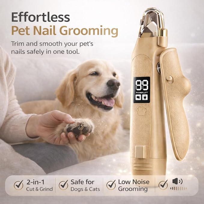 2-in-1 Dog & Cat Nail Clippers with Light & Grinder, Dark Beige