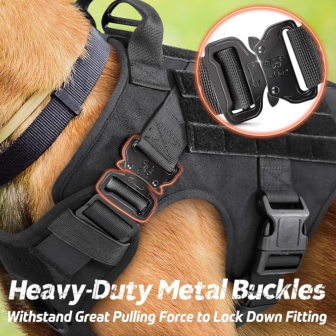 rabbitgoo Tactical Dog Harness and Leash for Large Dogs, Heavy Duty Dog Harness with Handle, No-Pull Service Dog Vest Large Breed, Adjustable Military Dog Vest Harness for Training Hunting Walking