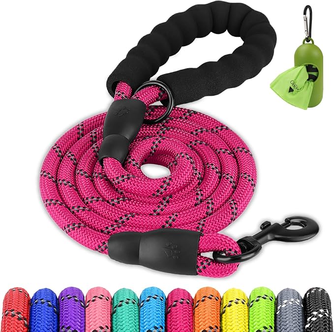 Joytale Rope Dog Leash for Medium Large Dogs, Padded Handle, 6FT, Hot Pink | Reinforced Nylon Webbing, Comfort Grip Eases Hand Strain, Swivel Clip Prevents Tangles, Visible at Night, for Outdoor Walks