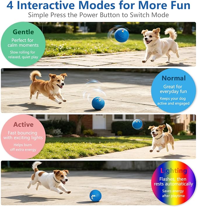 Smart Interactive Dog Ball for Aggressive Chewers, Self Moving Toy, E-TPU | Vibrating Dog Ball with 4 Play Modes, Moving & Bouncing Ball for Dogs, Smart Self Rolling Dog Toy for Small Medium Dogs