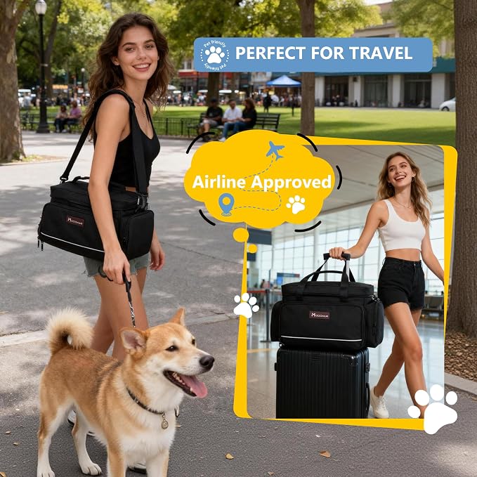 Modoker Dog Travel Bag Airline Approved, 2 Bowls, 2 Food Containers & Feeding Mat