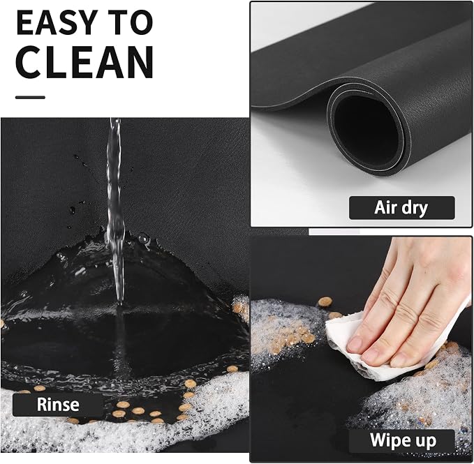 HotLive Dog Food Mat - Absorbent Cat Mat for Food and Water, No Stains Pet Feeding Bowl Mat, Easy to Clean Pet Placemats, Quick Dry Dog Water Dispenser Mat for Messy Drinkers | Paw Black 16"x 24"