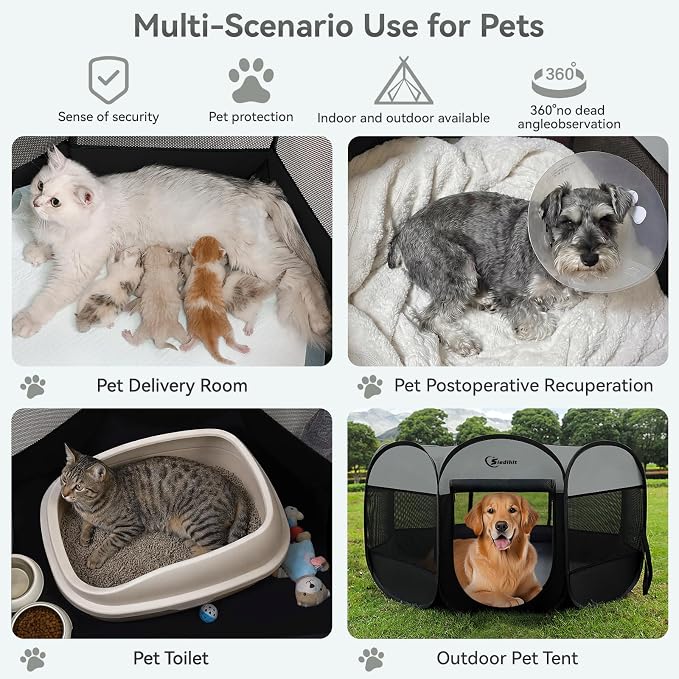 Siedihit Dark Grey Puppy Playpen for Large Dog Cat, Dogs Tent Crates Cage Indoor/Outdoor, Portable Pop Up Dog Kennel with Carrying Bag for Rabbits, (Dark Grey, Large)
