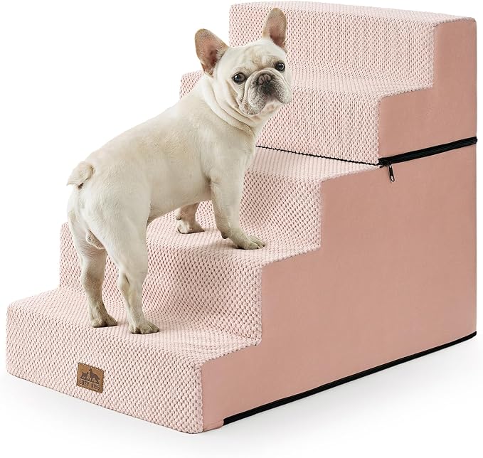 COZY KISS Dog Stairs for Small Dogs, 17.7" Extra Wide Detachable Pet Stairs for Couch and Bed, 23.6" H Non-Slip Dog Steps for Puppies and Old Cats, 17.7x29.5x23.6 inch, Pink