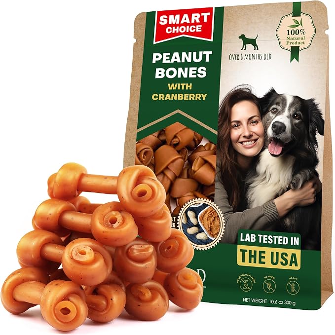 Beloved Pets Dog Treats Peanut Butter Bones with Cranberry & Rawhide Free Chew 10.6 Oz - Pet Natural Mini & Big Snacks Healthy Collagen & Bulk Best Chews for Small & Large Dogs - Made for USA