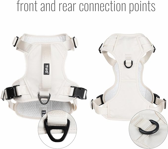 TUG No-Pull Dog Harness, 2 Leash Clips + Padded Handle (Large, Cream) | Water-Resistant Padded Interior | No-Pull Front Clip | Padded Back Handle | Adjustable Straps