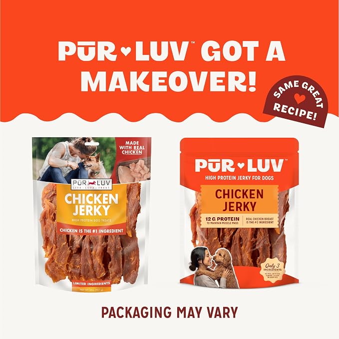 Pur Luv Chicken Jerky Dog Treats, Made with 100% Real Chicken Breast, 32 Ounces, Healthy, Easily Digestible, Long-Lasting, High Protein, Satisfies Dog's Urge to Chew