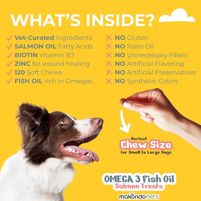 Omega 3 for Dogs Fish Oil Salmon Treats. Dog Skin & Coat Support 120 Chews