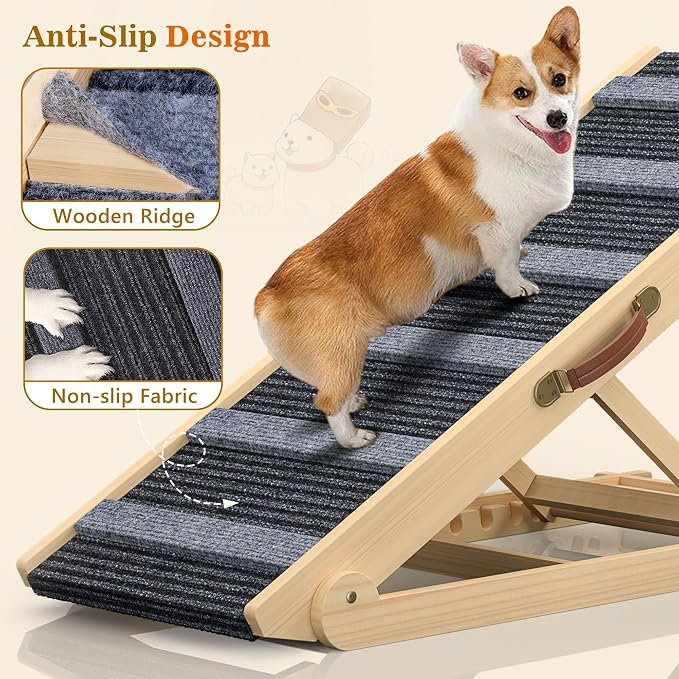 REONEY 𝟮𝟬𝟮𝟲 𝐔𝐩𝐠𝐫𝐚𝐝𝐞𝐝 Dog Ramp, Portable Pet Ramp for Large Small Old Dogs Cats with 7 Adjustable Heights 11" to 26.6", Non-Slip High Traction Ramps for High Bed, Couch, Hold up to 200 LBS