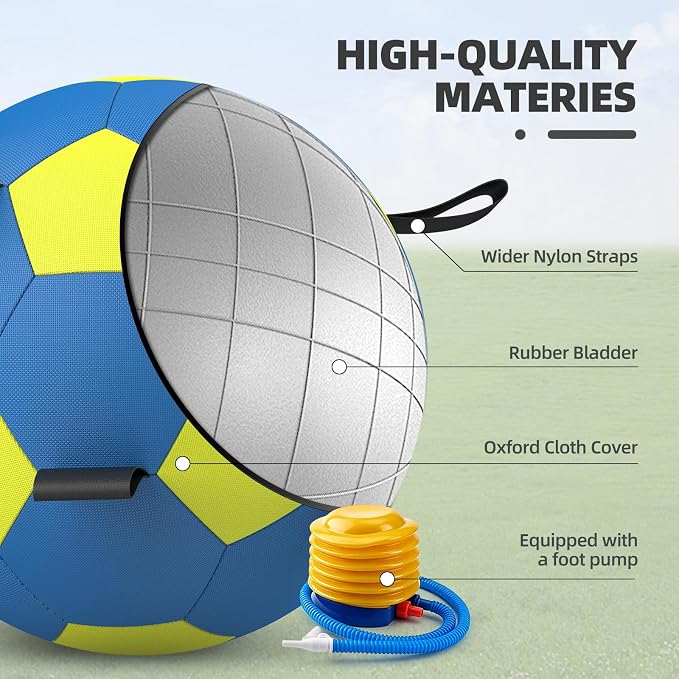 Diman Herding Ball for Dogs with Straps, 25 Inch Horse Balls for Outdoor | Large Dog Toys Balls for Australian Shepherd, Dogs or Horses, Giant Dog Balls for Birthday Gifts, Blue Yellow