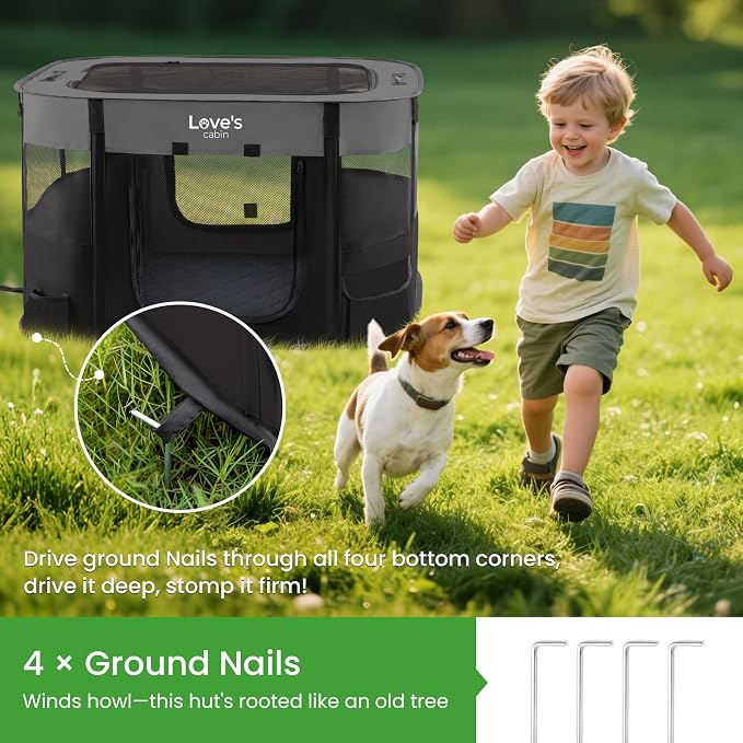 Love's cabin Dog & Cat Playpen with Carrying Case, Small, Grey with Pad