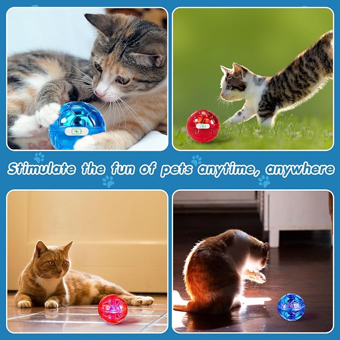 Sratte 2 Pcs Rechargeable Cat Ball Ghost Hunting Light up Cat Balls Toys Motion LED Motion Activated Flash Glowing Lighted Dog Interactive Toys Pet (Red and Blue)