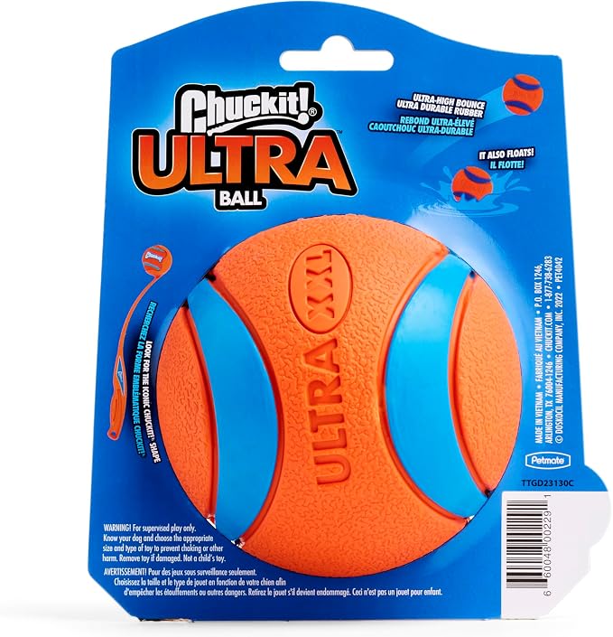Chuckit! Ultra Ball Dog Toy, Size XXL, 4-in Diameter, for Dogs 100+lbs | Extra-Thick Rubber Core Delivers High Bounce and Buoyancy, Floats in Water and Is Compatible with Chuckit! Launchers