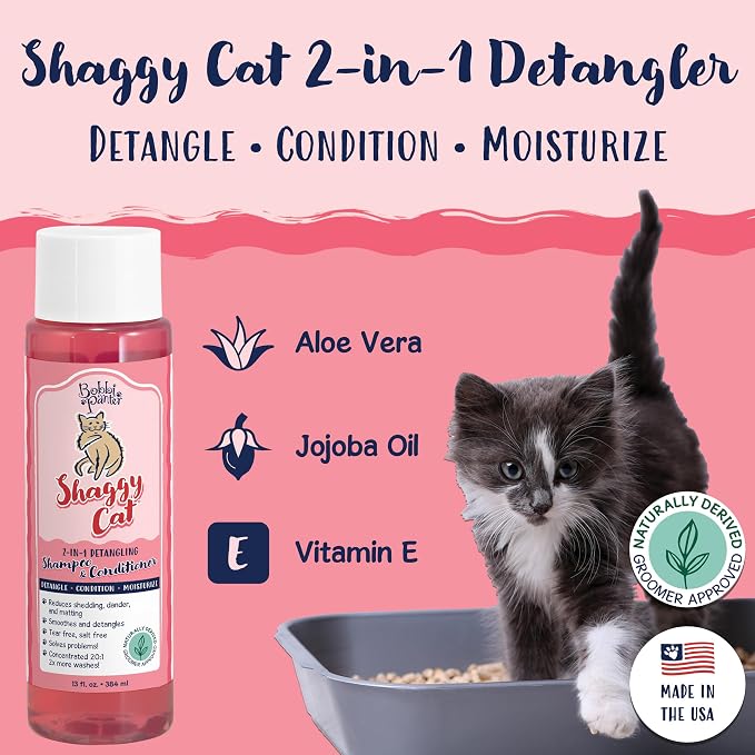 Bobbi Panter 2-in-1 Cat Shampoo & Conditioner – Detangling Natural Formula Reduces Shedding & Matting, Softens Coat, Tear-Free, 10:1 Concentrate, 13 oz (Case of 12)