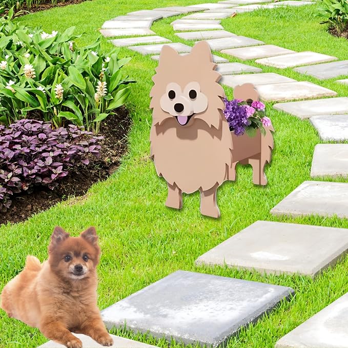 Brown Pomeranian Dog Planter Pots, Animal Shaped Flower Pot