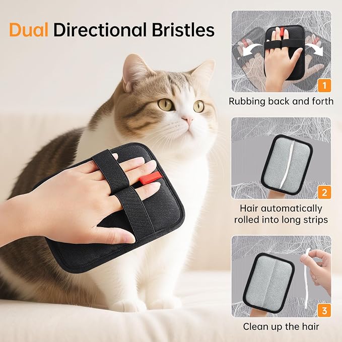 2 Pcs Pet Hair Removal Gloves, 2 Pack Black