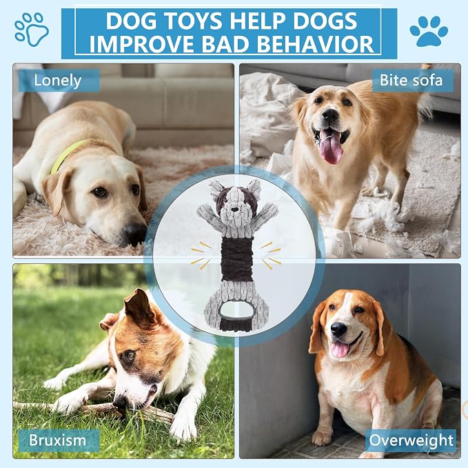 Letsmeet Plush Dog Squeak Toys with Crinkle Paper - Pull Interactive Tug of War Dog Toy, Great for Dental Health, Strengthening Bonds and Anxiety Relief for Puppies, Small, Medium, Large Dogs