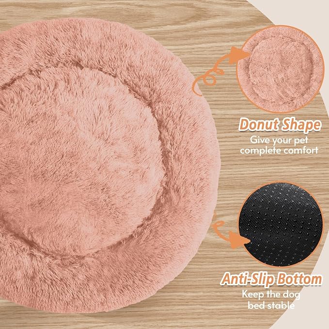 JOLLYVOGUE 27" Calming Donut Dog & Cat Bed, Peach Pink