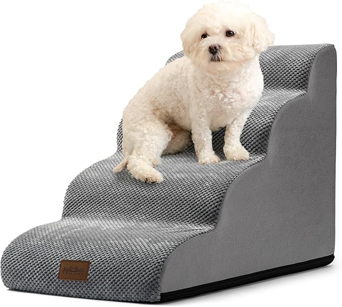COZY KISS Dog Stairs for Small Dogs 19.7" H, Curved Dog Step for Puppy, Older or Cat, Medium Pet Ramp for Sofa, Couch or Bed, Ladder with High Density Foam, 4 Step, 15.7x28.3x19.7 inch, Grey