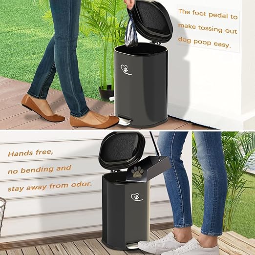 Dog Poop Trash Can, 18L/4.76 Gal Stainless Steel Kitchen Garbage Can, Recycling or Waste Bin, Soft Close, Step-On Pedal, Removable Inner Bucket & Free Waste Bags (Trash Can)