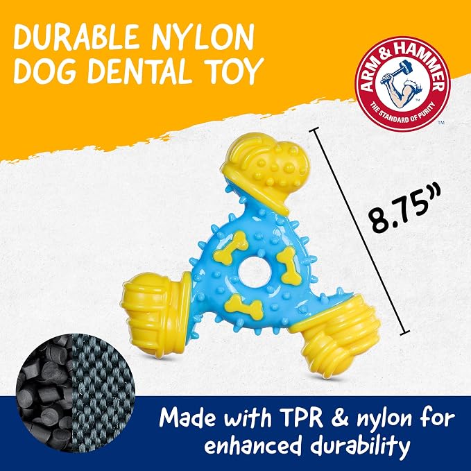Arm & Hammer Nubbies TriBone Dental Dog Chew Toy, Peanut Butter, 24-Pk | Nylon and TPR construction, baking soda infused, reduces plaque and tartar buildup, ideal for moderate chewers