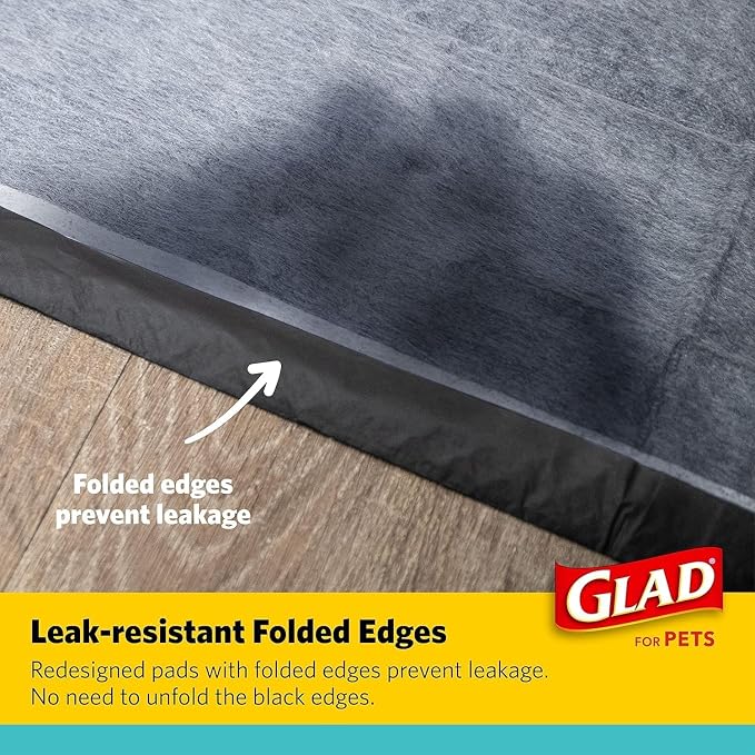 Glad for Pets Black Charcoal Puppy Pads, 120 Count, 17.5 x 23.5 Inch, Charcoal Odor Neutralizing, Super Absorbent, Leak-Resistant Edges, Pheromone Attractant, Disposable - 2 Pack