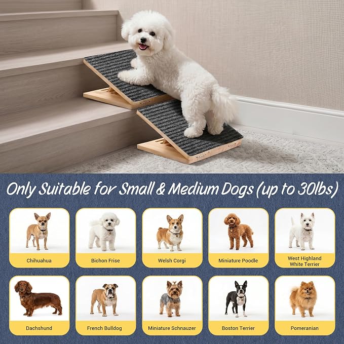 Dog Ramp for Stairs 6 Pack - Adjustable Wooden Stair Wedges for Small Dogs, Foldable Indoor Dog Stair Ramp with Triangular Support and Non-Slip Pads for Senior and Short-Legged Pets